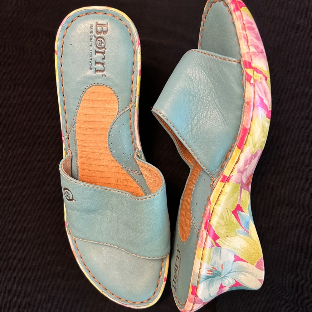 Born Blue and Floral Platform Sandals